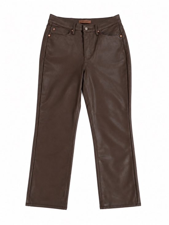 Judy Blue Pants - Judy Blue Brown Faux Leather Wide Leg Pants Size 9/29 High Rise Vegan Leather